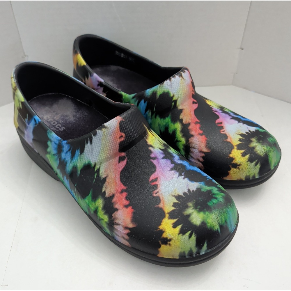 Crocs Neria Pro II Shoes Women's 7 Black Tie Dye Clog Comfort Platform Slip On